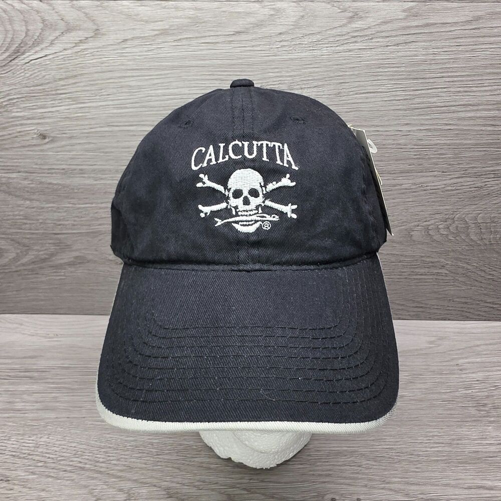 Calcutta Hat Mens Black Strapback Cap Fishing Apparel Skull Crossbones NWT